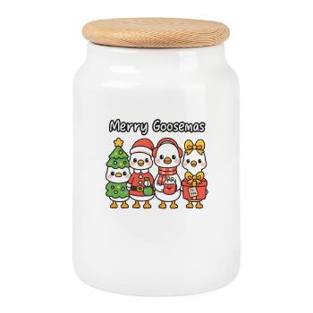 Quatuor Merry Goosemas, Kawaii Ducks - Boîte à biscuits avec couvercle en bois - blanc - Devant