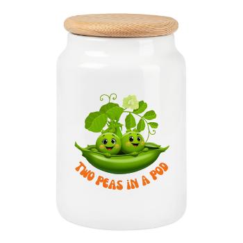Funny Cute Twins Two Peas in a Pod  - Cookie Jar with Wooden Lid - white - Front