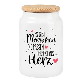 There are people who fit perfectly into the heart - Cookie Jar with Wooden Lid - white - Front