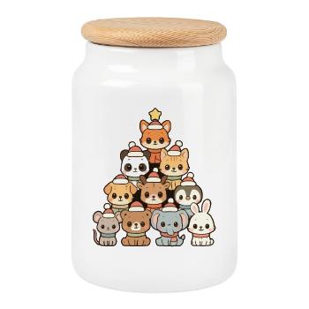 Pyramide d’animaux de Noël – Sweet Xmas Animal Friends - Boîte à biscuits avec couvercle en bois - blanc - Devant