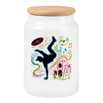 Breakdance Neon Style – Music & Street Art - Cookie Jar with Wooden Lid - white - Front