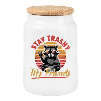 Funny Raccoon - Cookie Jar with Wooden Lid - white - Front