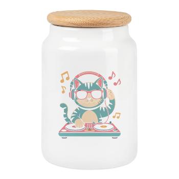 DJ Katze - Keksdose mit Holzdeckel - Weiß - Vorne