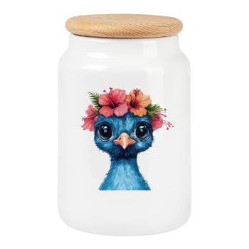 Oiseau bleu avec couronne d’hibiscus - Boîte à biscuits avec couvercle en bois - blanc - Devant