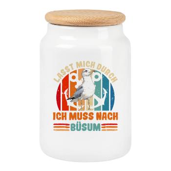 North Sea LET ME THROUGH MUST GO TO BÜSUM Lustig - Cookie Jar with Wooden Lid - white - Front