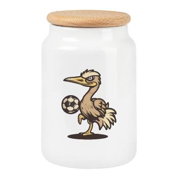 Pélican avec balle – Mascotte sportive - Boîte à biscuits avec couvercle en bois - blanc - Devant