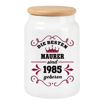 Bricklayer Birthday Vintage 1985 Colleague - Cookie Jar with Wooden Lid - white - Front