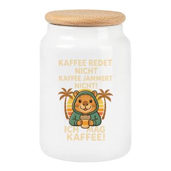 Capybara Kaffee Spruch Sunset - Keksdose mit Holzdeckel - Weiß - Vorne