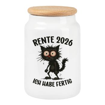 Rente 2026 Ich habe fertig Rente Renteneintritt - Keksdose mit Holzdeckel - Weiß - Vorne