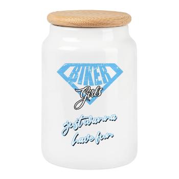 Girls Biking - Cookie Jar with Wooden Lid - white - Front