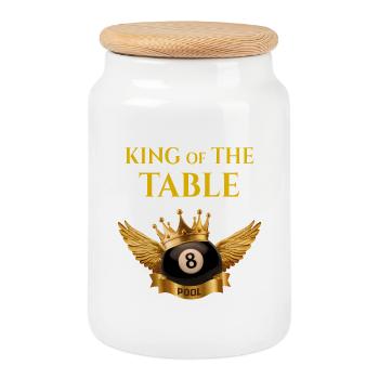 King of Pool – The Royal 8 Ball Design - Cookie Jar with Wooden Lid - white - Front