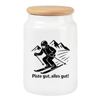 Piste gut alles gut – Lustiger Spruch für Skifahre - Keksdose mit Holzdeckel - Weiß - Vorne