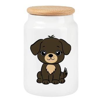 Chiot brun - Boîte à biscuits avec couvercle en bois - blanc - Devant