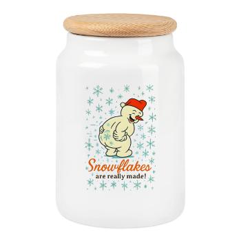 Drôle Noël bonhomme de neige flocons de neige humour - Boîte à biscuits avec couvercle en bois - blanc - Devant