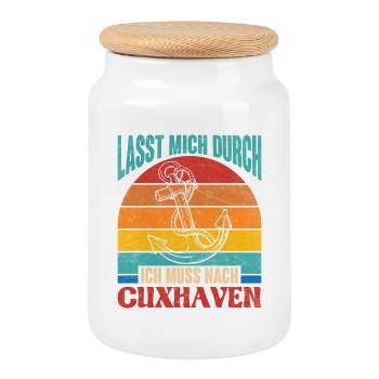 Cuxhavener LET ME THROUGH MUST GO TO CUXHAVEN - Cookie Jar with Wooden Lid - white - Front