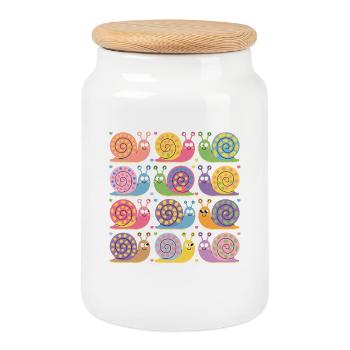  Buntes Kawaii Schnecken Muster Pastellfarben - Keksdose mit Holzdeckel - Weiß - Vorne