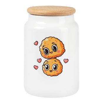 Cuddly Snack Hearts Duo - Cookie Jar with Wooden Lid - white - Front