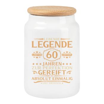 60th Birthday - Living Legend for 60 Years - Cookie Jar with Wooden Lid - white - Front