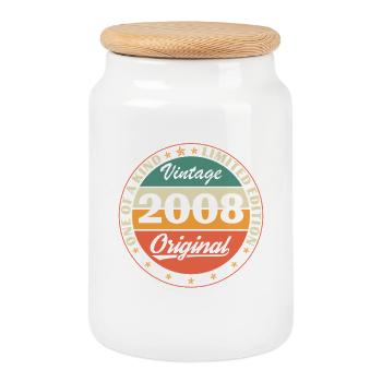 18 Year Old 2008 Vintage Retro Birthday Gift - Cookie Jar with Wooden Lid - white - Front