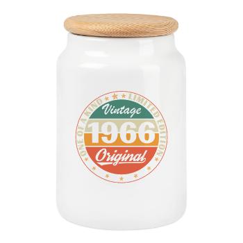 60 Ans 1966 Vintage Rétro Cadeau D'anniversaire - Boîte à biscuits avec couvercle en bois - blanc - Devant