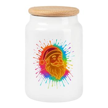Neon Santa Farbsplash Weihnachts Shirt - Keksdose mit Holzdeckel - Weiß - Vorne