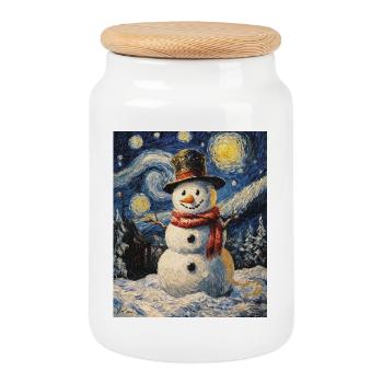  Schneemann Winter Schnee Van Gogh Starry Night - Keksdose mit Holzdeckel - Weiß - Vorne