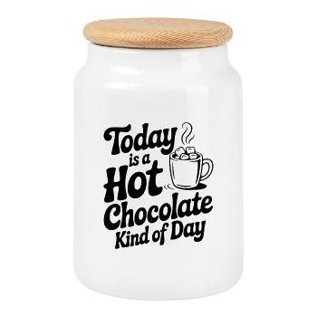 Today is a Hot Chocolate Kind of Day - Cookie Jar with Wooden Lid - white - Front