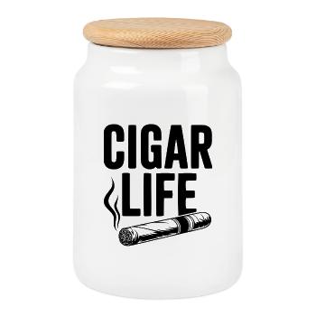 La vie du cigare - Boîte à biscuits avec couvercle en bois - blanc - Devant