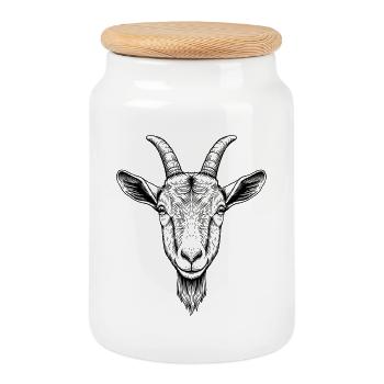 Goat - Cookie Jar with Wooden Lid - white - Front