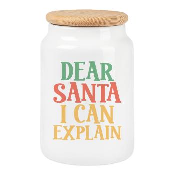 Dear Santa, I Can Explain - Christmas Humor - Cookie Jar with Wooden Lid - white - Front