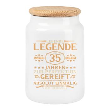 35. Geburtstag - Lebende Legende seit 35 Jahren - Keksdose mit Holzdeckel - Weiß - Vorne