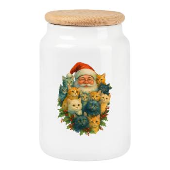 Diversité du chat Noël - Boîte à biscuits avec couvercle en bois - blanc - Devant