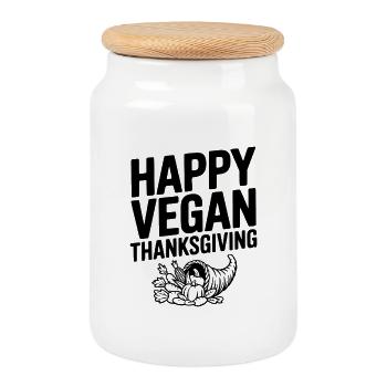 Frohes veganes Thanksgiving - Keksdose mit Holzdeckel - Weiß - Vorne