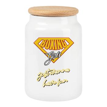Boxing Girl - Cookie Jar with Wooden Lid - white - Front