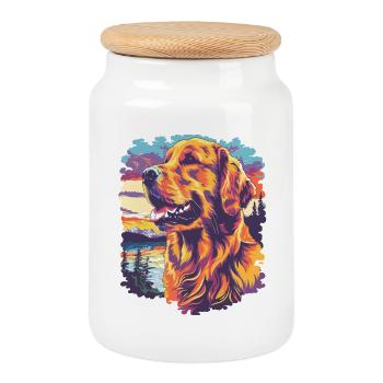 Colored dog in sunset - Cookie Jar with Wooden Lid - white - Front