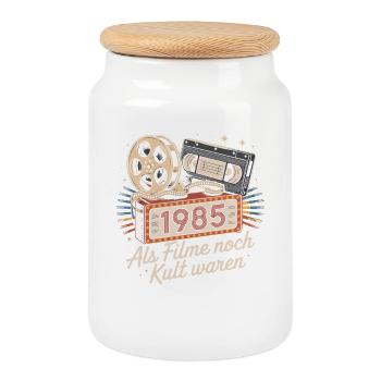 1985 Retro Kino Kult - Keksdose mit Holzdeckel - Weiß - Vorne