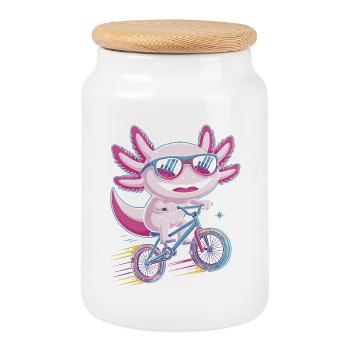 Petit Dragon Héros Vélo de Route Axolotl - Boîte à biscuits avec couvercle en bois - blanc - Devant