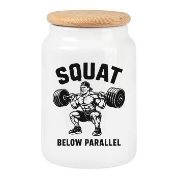 Squat sous l’haltérophile lourd parallèle - Boîte à biscuits avec couvercle en bois - blanc - Devant