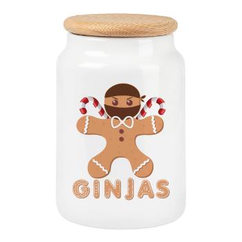 Pain d’épices masqué avec glaçage - Boîte à biscuits avec couvercle en bois - blanc - Devant