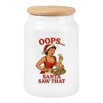 Oups le Père Noël a vu ça - Boîte à biscuits avec couvercle en bois - blanc - Devant