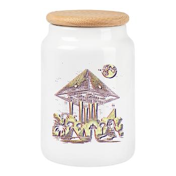 Antikes Pyramiden-UFO-Mystery-Design-Hemd - Keksdose mit Holzdeckel - Weiß - Vorne