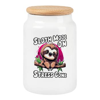 Le mode paresseux sur le stress a disparu | Pas de stress et de détente - Boîte à biscuits avec couvercle en bois - blanc - Devant
