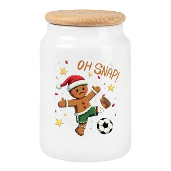Pain d’épice homme but célébration Père Noël oh snap - Boîte à biscuits avec couvercle en bois - blanc - Devant