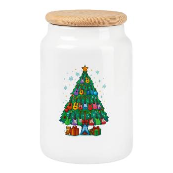 Guitar Tree Christmas Jam, Xmas Music Lover  - Cookie Jar with Wooden Lid - white - Front