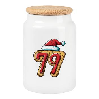 79 Number Biscuit Christmas - Cookie Jar with Wooden Lid - white - Front