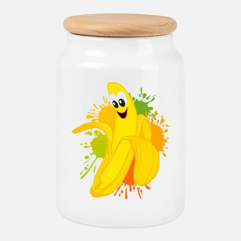 Fröhliche Bananen Farbexplosion - Keksdose mit Holzdeckel - Weiß