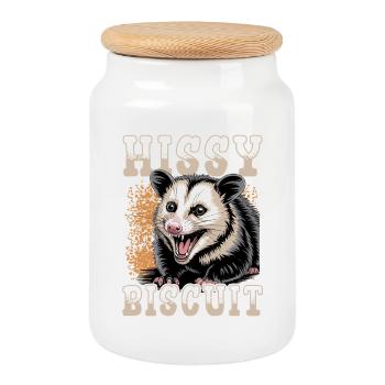 Drôle d’opossum - Boîte à biscuits avec couvercle en bois - blanc - Devant