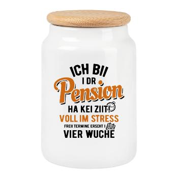 Ich bii i dr  Pension - Schwiizerdütsch - Keksdose mit Holzdeckel - Weiß - Vorne