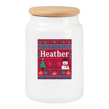 Nom festif Heather Ugly Chrismas Style, Noël - Boîte à biscuits avec couvercle en bois - blanc - Devant