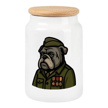 Bouledogue vétéran avec médailles Mascotte militaire Art - Boîte à biscuits avec couvercle en bois - blanc - Devant